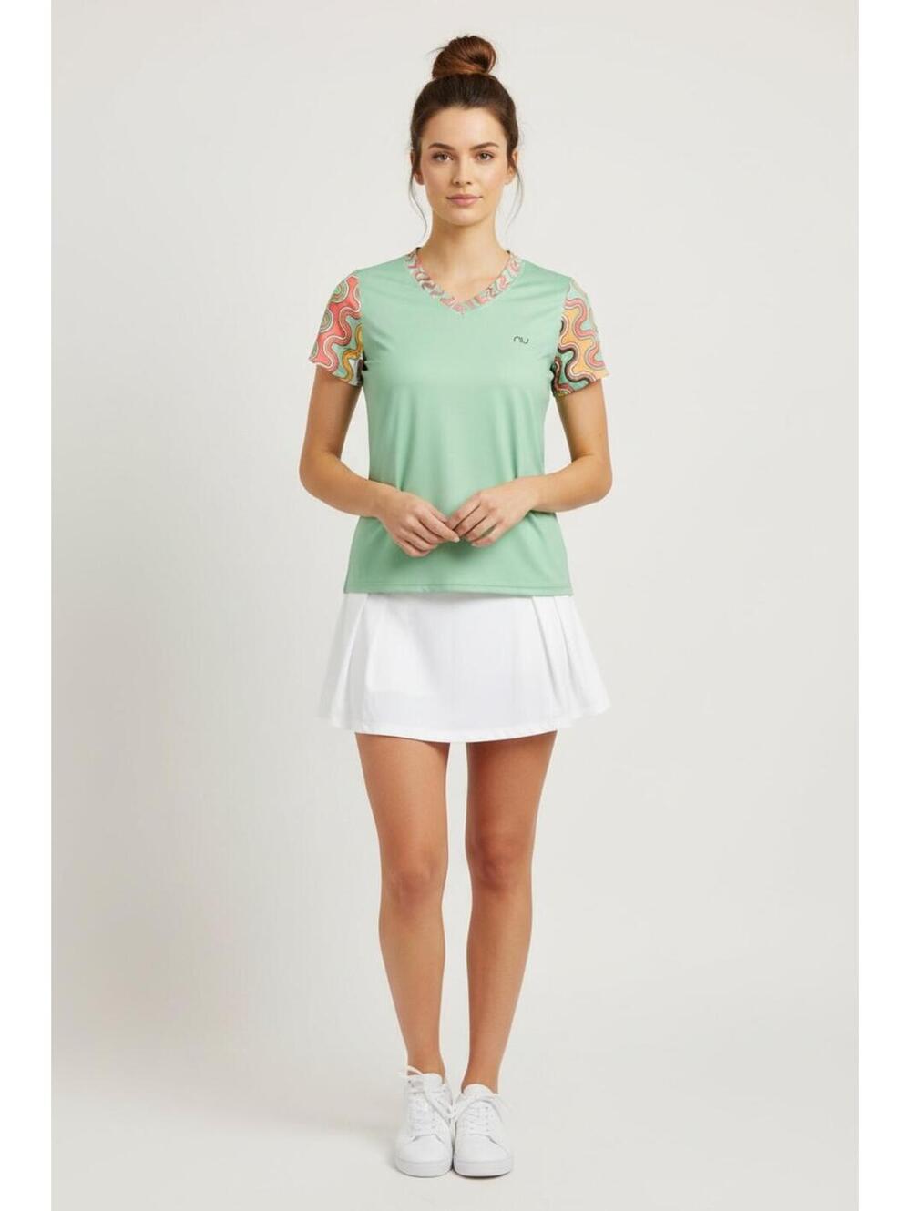 NU Sportswear Mint Green Retro Wavy Sleeve V-Neck Performance Top, Size XS